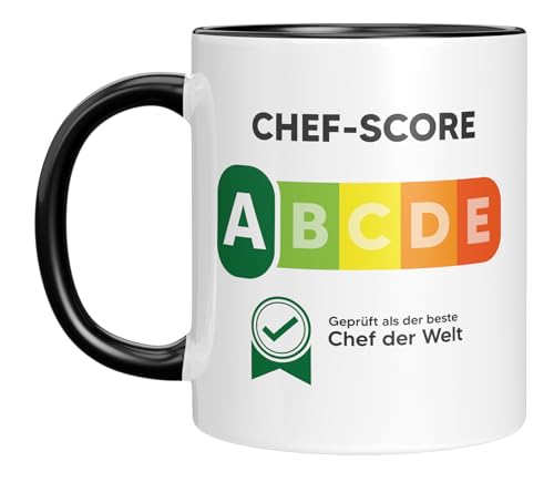 Tasse mit Spruch | Chef-Score - Geprüft als bester Chef der Welt | Chef Geschenke | Kaffeebecher 330 ml von LIEBTASTISCH