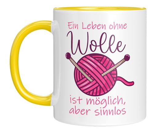 Tasse mit Spruch | Ein Leben ohne Wolle ist möglich, aber sinnlos | Geschenkidee für Strick- und Häkelfans | Kaffeebecher 330 ml von LIEBTASTISCH