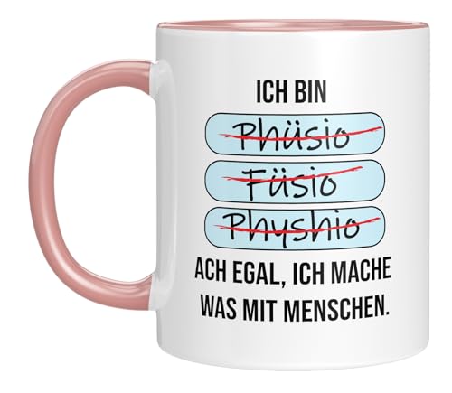 Tasse mit Spruch | Ich bin Phüsiö, Füsio, Physhio... Ach egal, ich mache was mit Menschen | Lustige Geschenkidee für Physiotherapeuten | Kaffeebecher 330 ml von LIEBTASTISCH