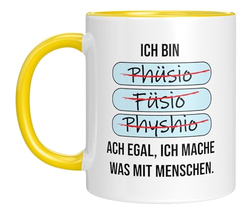 Tasse mit Spruch | Ich bin Phüsiö, Füsio, Physhio... Ach egal, ich mache was mit Menschen | Lustige Geschenkidee für Physiotherapeuten | Kaffeebecher 330 ml von LIEBTASTISCH