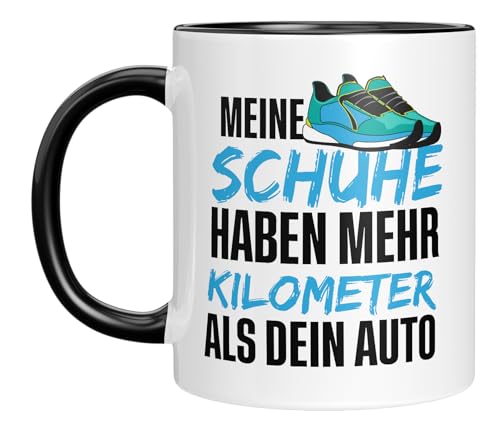 Tasse mit Spruch - Meine Schuhe haben mehr Kilometer als dein Auto - witzig - Läufer - Jogger - Geschenkidee - Mann - Männer - Humor von LIEBTASTISCH