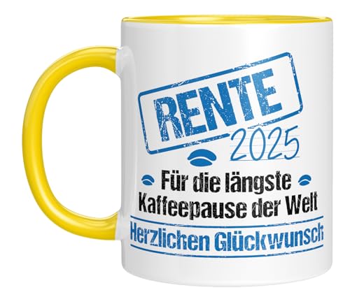 Tasse mit Spruch - Rente 2025 - längste Kaffeepause der Welt - Glückwunsch - Renteneintritt - 25 - lustige Geschenkidee - Arbeitskollegen - Chef - farbig von LIEBTASTISCH