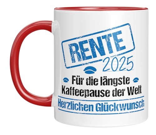 Tasse mit Spruch - Rente 2025 - längste Kaffeepause der Welt - Glückwunsch - Renteneintritt - 25 - lustige Geschenkidee - Arbeitskollegen - Chef - farbig Tasse mit Spruch - Rente 2025 - längste Kaffeepause der Welt - Glückwunsch - Renteneintritt - 25 - lustige Geschenkidee - Arbeitskollegen - Chef - farbig von LIEBTASTISCH