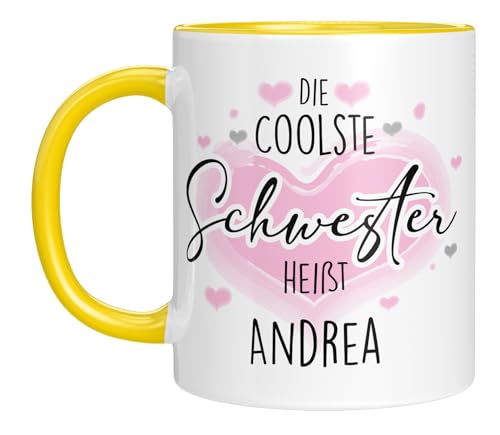 Tasse mit Spruch - personalisiert mit Namen - coolste Schwester - Namenstasse - Schwesterherz - Geschenkidee - Familie - Geburtstagsgeschenk von LIEBTASTISCH