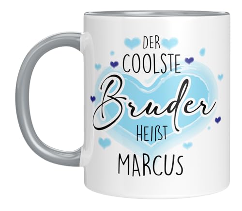 Tasse personalisiert mit Namen - Kaffeetasse mit Spruch - der coolste Bruder - Namenstasse - witzig - Geschenkidee - Familie - Geburtstagsgeschenk von LIEBTASTISCH