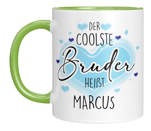 Tasse personalisiert mit Namen - Kaffeetasse mit Spruch - der coolste Bruder - Namenstasse - witzig - Geschenkidee - Familie - Geburtstagsgeschenk von LIEBTASTISCH