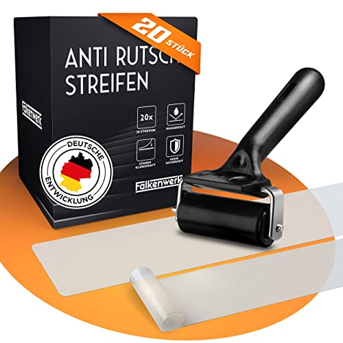 FALKENWERK Antirutschstreifen für Treppen [20 Stück] - Selbstklebende & Transparente Anti Rutsch Streifen [12x75 cm] - Wasserfeste Antirutsch Treppe - Treppen Rutschschutz mit Spachtelroller von LIEBTHAL