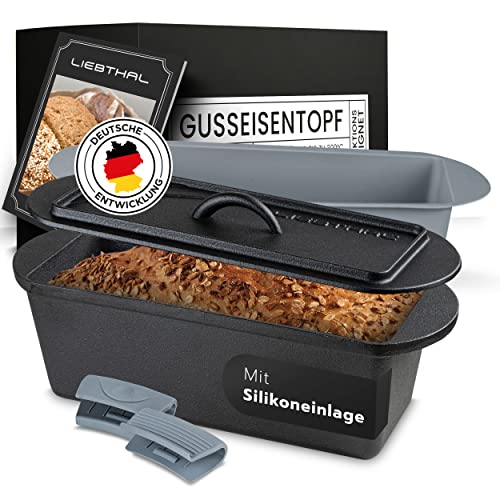 LIEBTHAL Brotbackform mit Deckel -passgenauer Antihaft-Silikoneinlage - Bereits eingebrannter Gusseisen Topf 3.5 L - Kastenform Brotbackform zum Braten, Backen&Schmoren von LIEBTHAL