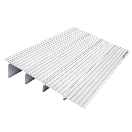LIEKUMM Türschwellenrampe 10 cm Höhe, 360kg Tragkraft Aluminium Rollstuhlrampe mit Verstellbarer Höhe, rutschfest Bordsteinrampe für Rollstuhl, Elektro-Rollstuhl, Kinderwagen von LIEKUMM