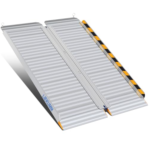 LIEKUMM Rollstuhlrampe 121 x 77 cm, 450 kg Tragkraft Rollstuhlrampe Klappbar, Aluminium Rollstuhlrampe für Treppen, Stufen, Bordsteine, Schwellenrampe für Elektro-Rollstuhl, Kinderwagen von LIEKUMM