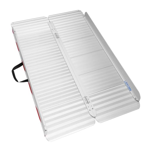 LIEKUMM Rollstuhlrampe 127 cm, 85 cm Verbreitert Rollstuhlrampe für Treppen, 400 kg Tragkraft Aluminium Rampe für Rollstuhl, Stufen, Bordsteine, Schwellenrampe für Elektro-Rollstuhl, Kinderwagen von LIEKUMM