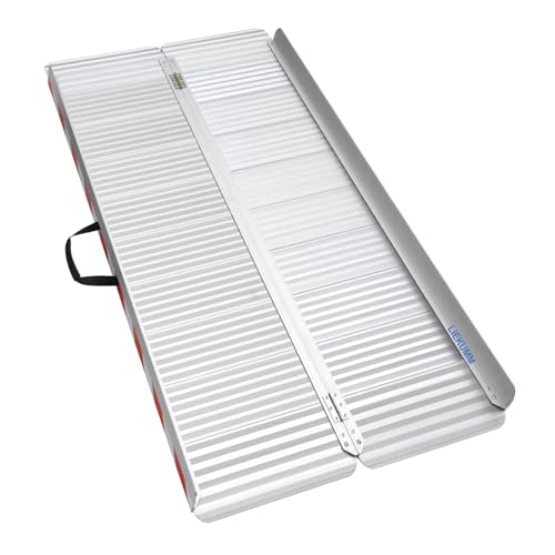 LIEKUMM Rollstuhlrampe 157 cm, 85 cm Verbreitert Rollstuhlrampe für Treppen, 400 kg Tragkraft Aluminium Rampe für Rollstuhl, Stufen, Bordsteine, Schwellenrampe für Elektro-Rollstuhl, Kinderwagen von LIEKUMM