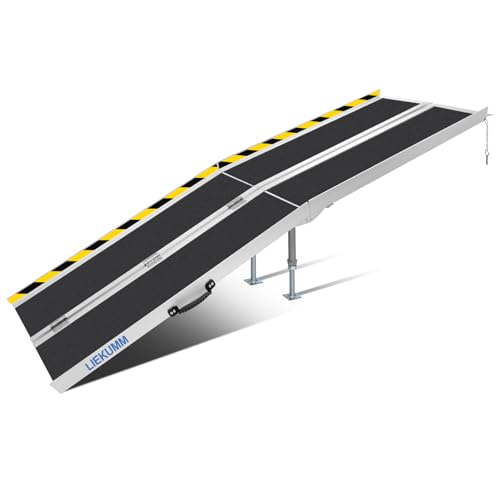 LIEKUMM Rollstuhlrampe 243 cm, 300 kg Tragkraft Aluminium Auffahrrampe rutschfest, Rollstuhlrampe für Treppen, Tragbare Rampe für Rollstuhl, Türschwellen, Zuhause von LIEKUMM