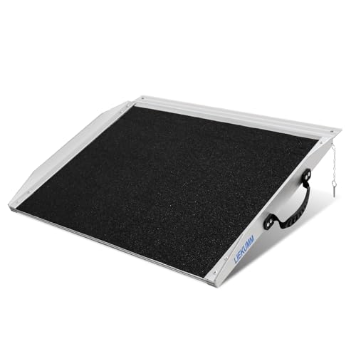 LIEKUMM 61 x 73cm Rollstuhlrampe, 300kg Kapazität Aluminium Rampe für Rollstuhl, Schwellenrampe für Zuhause, Stufen, Tragbar Auffahrrampe für Elektro-Rollstuhl, Scooter, Kinderwagen, Warenwagen von LIEKUMM