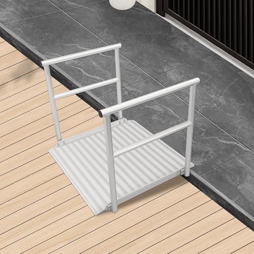 LIEKUMM 91x91cm Aluminium Rollstuhlrampe mit Handläufen(80cmH), 300kg Kapazität Schwellerampe für Haus Schritte Treppen Bordsteinkanten, Türschwellenrampen für Rollstühle Scooter Carts Walkers von LIEKUMM