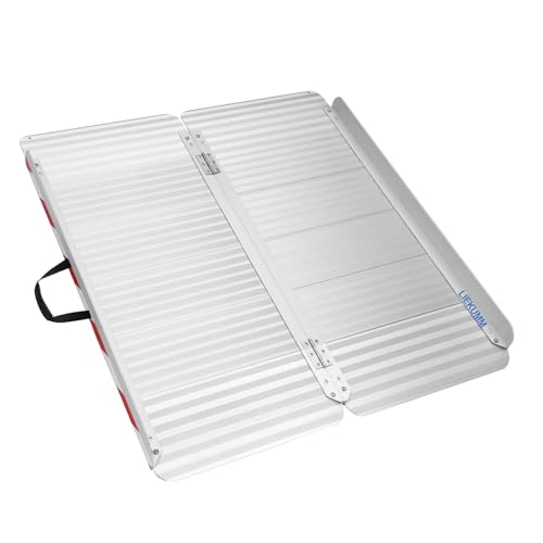 LIEKUMM Rollstuhlrampe 96 cm, 85 cm Verbreitert Rollstuhlrampe für Treppen, 400 kg Tragkraft Aluminium Rampe für Rollstuhl, Stufen, Bordsteine, Schwellenrampe für Elektro-Rollstuhl, Kinderwagen von LIEKUMM