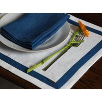 Aufgeweichtes Tischset Aus Leinen. Leinen Mit Borte. Personalisierte Tischsets. Abendtischdekoration. Tisch Dekor. Hochzeit Ostertisch von LIEMHOME