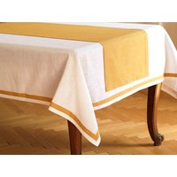 Weiße Leinen Tischdecke Mit Senffarbener Borte. Aus Gewaschenem Leinen. Natürliche Tischdecke. Frühlings Sofort Versandfertig von LIEMHOME