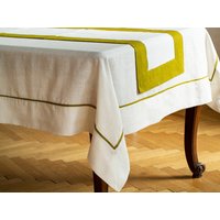 Weiße Leinen Tischdecke. Tischdecke Mit Borte. Aufgeweichtes Leinen. Individuelle Verschiedenen Farben Und Größen von LIEMHOME
