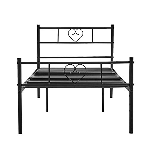 LIEPU Gästebett Metallbett Einzelbett Modern, Bettrahmen mit Herzförmiges Kopfteil, Kinderbett Jugendbett Bettgestelle für Schlafzimmer, 90 x 190 cm, Schwarz von LIEPU