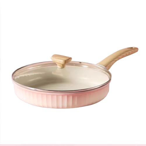 LIEROLYE Bratpfanne, Antihaft-Pfanne, Haushalts-Steak-Bratpfanne, Kochpfanne, Bratpfanne, Omelettpfanne, 24 cm Und 28 cm Durchmesser Bratpfanne, Antihaftbeschichtung, Rosa Farbverlauf(with lid,28cm) von LIEROLYE