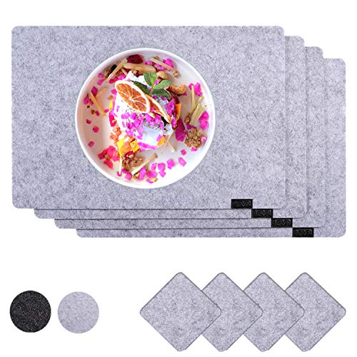 LIEVD Design Platzset aus Filz in hellgrau abgerundet| 8er Set | Tischset abwischbar - 45x30 cm Filzuntersetzer | Tischuntersetzer abwaschbar (4 Platzdeckchen & 4 Glasuntersetzer) von LIEVD