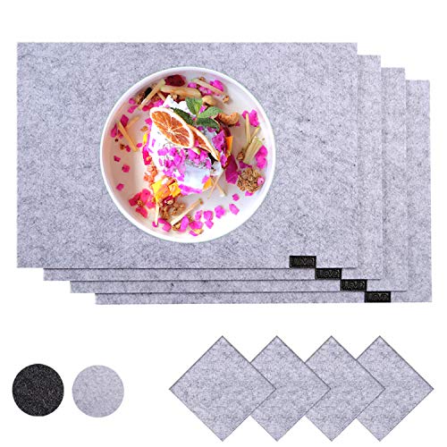 LIEVD Design Platzset aus Filz in hellgrau eckig| 8er Set | Tischset abwischbar - 45x30 cm Filzuntersetzer | Tischuntersetzer abwaschbar (4 Platzdeckchen & 4 Glasuntersetzer) von LIEVD
