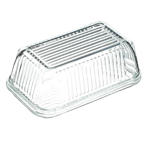 Butterdose aus Glas mit Deckel, wendbar, 2-in-1-Butterbehälter, geripptes Design, bleifrei und spülmaschinenfest, Aufbewahrungsbox von LIEWEI Boutique Shop UK