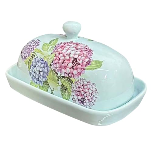 Ceramic Butter Dish with Lid Bird's Nest and Hydrangea Pattern Design High-Temp Porcelain Dessert Tray and Nut Dish(Geel) von LIEWEI Boutique Shop UK