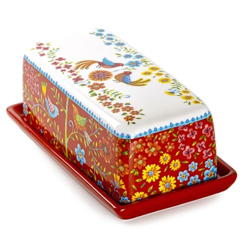 Französische Butterdose aus Keramik mit Deckel, rechteckige Gebäckschale, unterglasurfarbenes handbemaltes Design, mikrowellen- und spülmaschinenfest Französische Butterdose aus Keramik mit Deckel, rechteckige Gebäckschale, unterglasurfarbenes handbemaltes Design, mikrowellen- und spülmaschinenfest von LIEWEI Boutique Shop UK