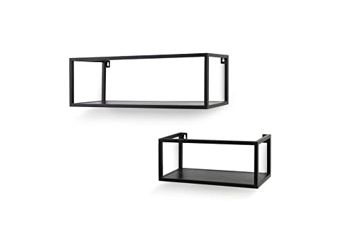 LIFA LIVING 2er Set Wandregal im Industrie Design, Schweberegal aus schwarzem Metall und MDF, 2X quadratisches Hängeregal für Wohnzimmer & Flur, Belastbarkeit 2 kg von LIFA LIVING