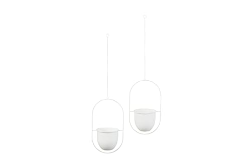 LIFA LIVING 2er Set Weiße Blumenampel aus Metall, 2X Edle Hängeampel für Pflanzen für innen, Schöne Pflanzenhalter mit max. 2 kg pro Topf belastbar von LIFA LIVING