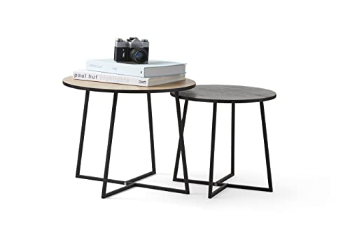 LIFA LIVING 2er Set runde Beistelltische aus MDF Holz und Metall in schwarz und braun, 2X Stilvolle Beistelltische im modernen Design, 2er-Set Couchtische von LIFA LIVING