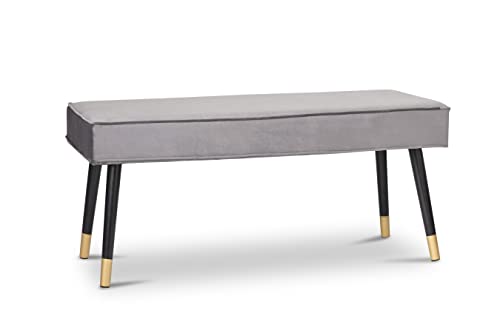 LIFA LIVING Graue Bank aus Samt, Luxuriöse Sitzbank für Schlafzimmer, Wohnzimmer & Flur, Polsterbank für den Innenbereich, Samt-Pouf in 101 x 42 x 45 cm von LIFA LIVING