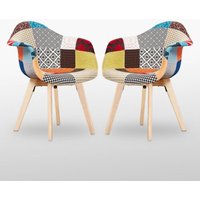 2er-Set Esszimmerstühle im Patchwork-Stil mit Armlehne – Stoffpolsterung und Holzbeinen – Esszimmerstuhl – Mehrfarbig von LIFE INTERIORS