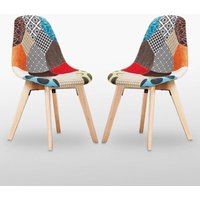 2er-Set Esszimmerstühle im Patchwork-Stil mit Stoffpolsterung und Holzbeinen – Esszimmerstuhl – Mehrfarbig von LIFE INTERIORS