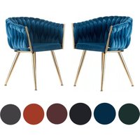 2er-Set gepolsterter Esszimmerstuhl Roma Knot Velvet für Esszimmer, Küche – Blau von LIFE INTERIORS