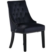 Satz von 1/2/4 gepolsterten Esszimmerstühlen aus Windsor-Samt Klingelton Chrom-Nailhead-Zierleiste Single Schwarz - Schwarz von LIFE INTERIORS