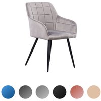 Einzelner Camden lux Esszimmerstuhl aus Samt mit Armlehnen – gepolsterter Stuhl mit Metallbeinen für Esszimmer, Küche – Hellgrau von PN HOME