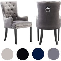 2er-Set Windsor lux Esszimmerstuhl mit Samtpolsterung und Armlehnen für Esszimmer und Küche – Dunkelgrau von LIFE INTERIORS