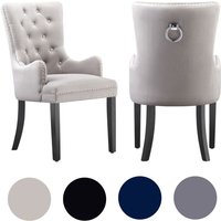 2er-Set Windsor lux Esszimmerstuhl mit Samtpolsterung und Armlehnen für Esszimmer und Küche – Hellgrau von LIFE INTERIORS