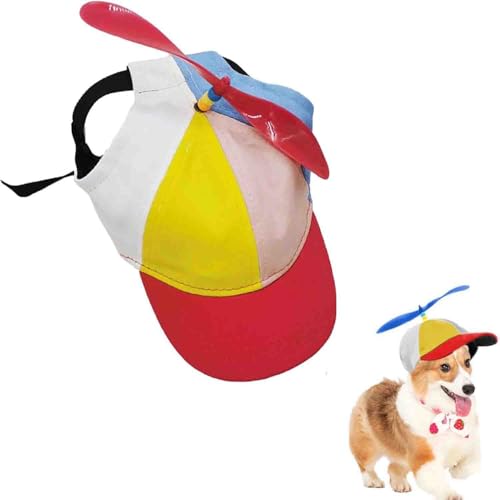 Dog Propeller Hat, Rainbow Helicopter Top Funny Pet Cap, Adjustable Pet Cap with Ear Holes, Cute Pet Supplies Baseball Hats for Small Medium Large Dogs (Red, M) von LIFECOSM