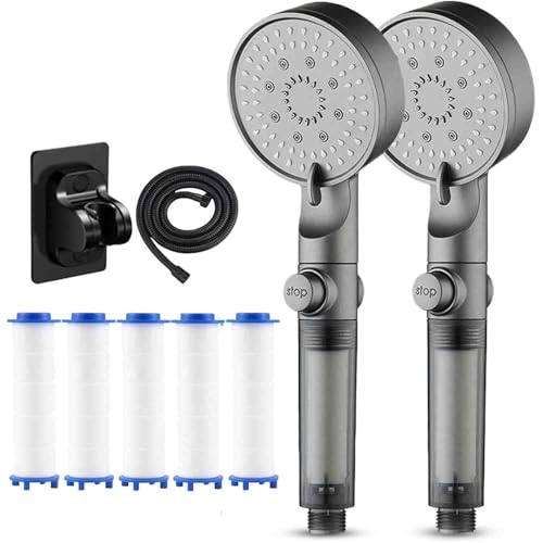 High Pressure 5 - Mode Filtered Shower Head, Filtered Shower Head with Handheld, Built-In High Pressure Power Wash For Hard Water (2pcs) von LIFECOSM