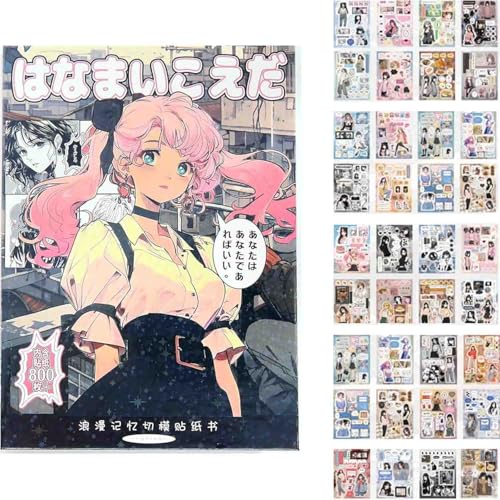 Japanese Manga Style Sticker Book,45 Pages Japanese Manga Sticker with 800+ Reusable Stickers,Cute Romantic Themes for DIY Scrapbooking, Journals, Laptop, Skateboards (B) von LIFECOSM