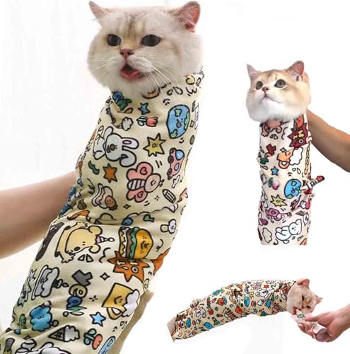 LIFECOSM Cat Grooming Wrap,Cat Grooming Bag,Self-Adherent, Anti-Bite, Anti-Scratch,Anti-Escape Calming Wrap for Medicine,Cat Nail Clipping Cleaning Grooming Restraint Wrap, Pet Storage Bag. von LIFECOSM