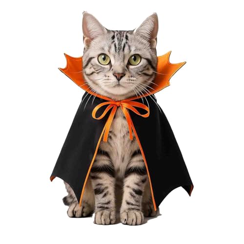 Pet Halloween Cape Costume, Vampire Cape with Collar & Ribbon, Halloween Cosplay Vampire Cloak for Small Dogs & Cats (Orange, Large) von LIFECOSM