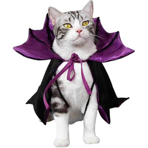 Pet Halloween Cape Costume, Vampire Cape with Collar & Ribbon, Halloween Cosplay Vampire Cloak for Small Dogs & Cats (Purple, Medium) von LIFECOSM