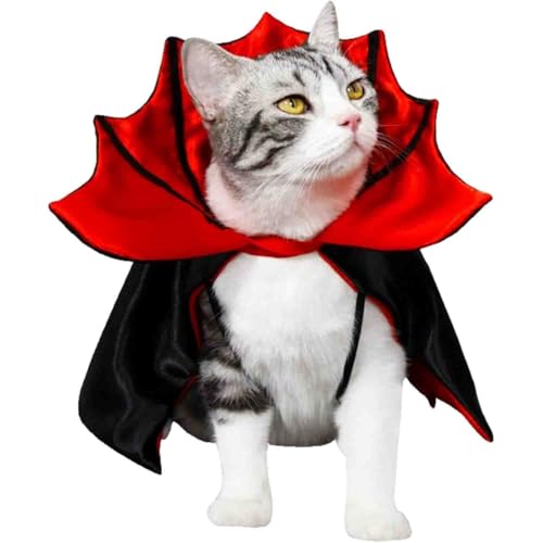 Pet Halloween Cape Costume, Vampire Cape with Collar & Ribbon, Halloween Cosplay Vampire Cloak for Small Dogs & Cats (Red, Medium) von LIFECOSM