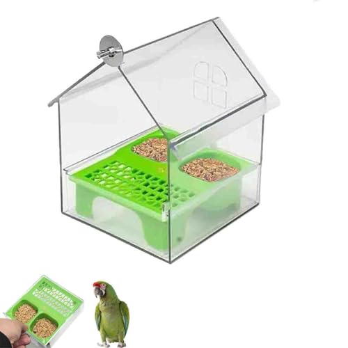 Pull-Out External Parrot Feeder, Bird Feeder House, Decorative Transparent Bird Bath Tub Easy to Fill, Clean,for Balcony Garden Fence (Green) von LIFECOSM