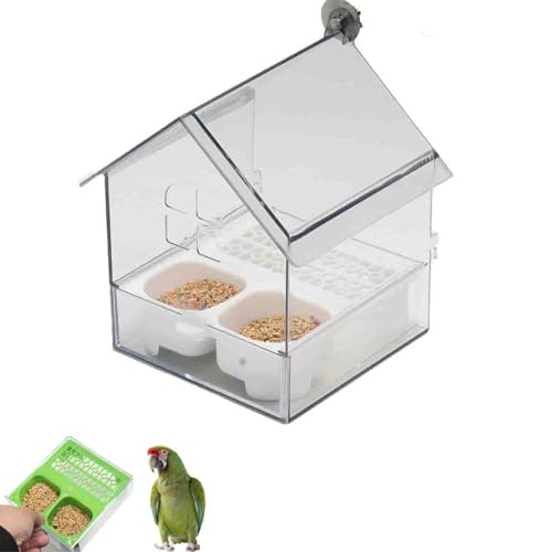 Pull-Out External Parrot Feeder, Bird Feeder House, Decorative Transparent Bird Bath Tub Easy to Fill, Clean,for Balcony Garden Fence (White) von LIFECOSM
